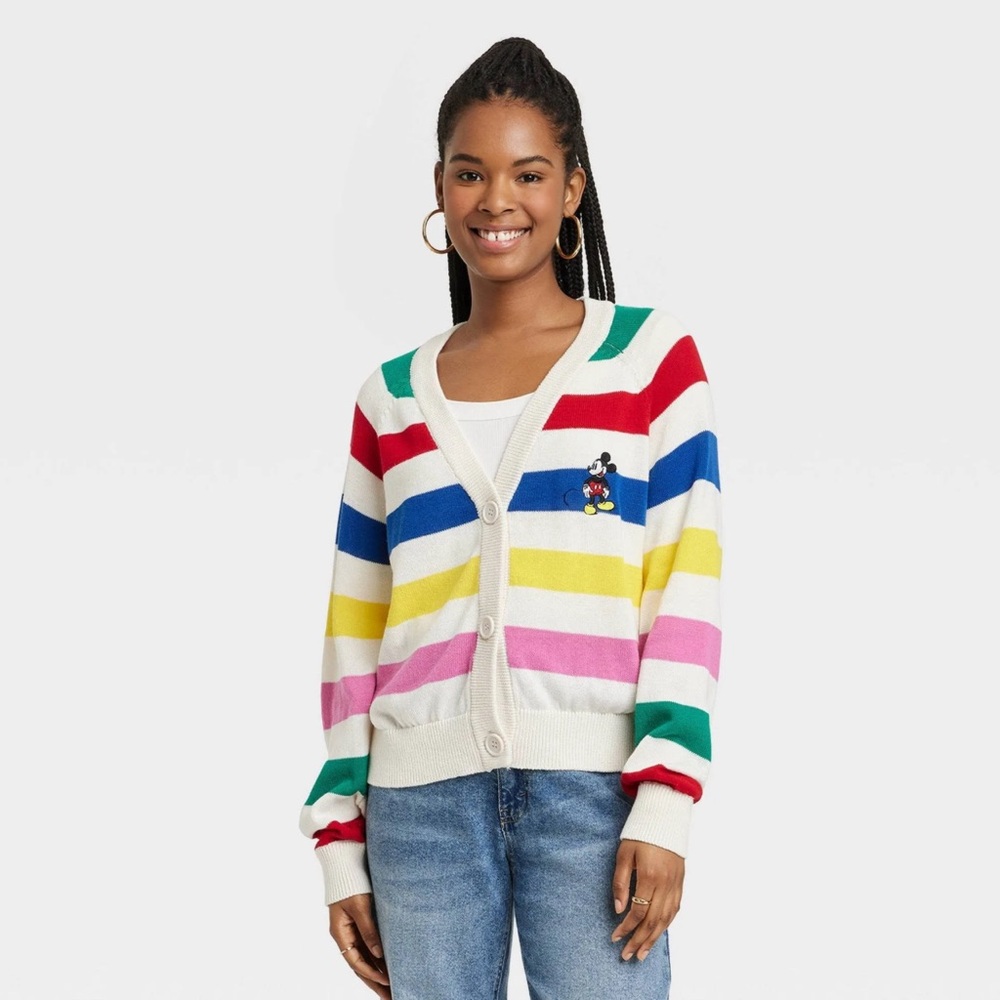 Disney 100 Mickey Mouse Retro Striped Cardigan Sweater - size Small, Women’s